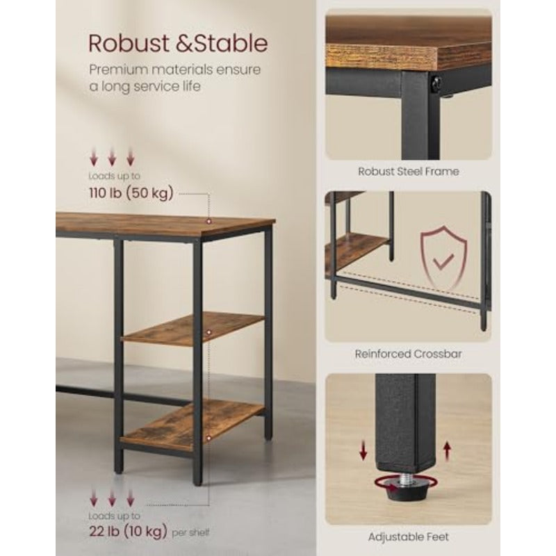 Modern Industrial Computer Desk with Storage - Rustic Brown & Black Table, 3-Shelf & 2-Drawer Storage, Sturdy Chipboard & Frame, Assembly Office Desk Suitable for Living Room, Computer Workstation