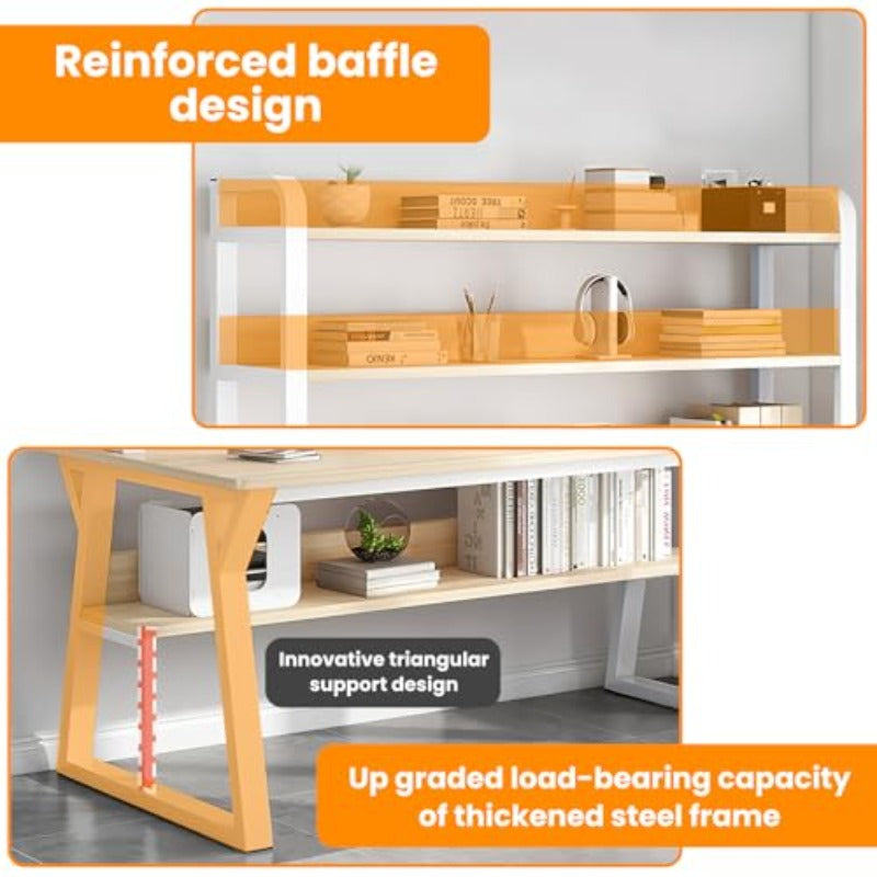 Modern Easy Office Desk | Computer Table with Bookshelf, Writing Desk for Home Office and Workstations, Small Space Study Table, 120*60*147.5cm (Maple)