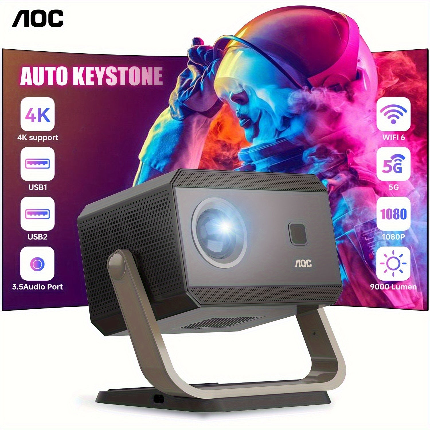 2025 Smart Full HD/4K Projector with Auto Calibration, 6 & BT 5.2, Built-in Speakers & LCD Display - Smart TV Projector Suitable for Theater, Gaming, Compatible with 4K Content