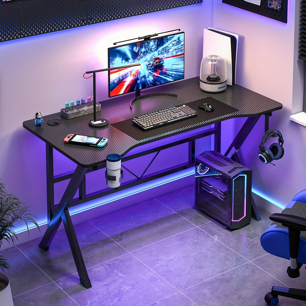 LAFULAIFU Computer Table - 110Cm/140Cm Desk Designed for Computers, Featuring a Headphone Hook And Cup Holder. It Boasts a Robust Metal And Wood Build, with a Modern Gaming Style Available in White Or Black