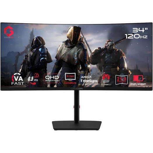 GAMEON Spectra Pro Series Monitor, 34" Fast VA Curved Display, WQHD Resolution, 120Hz Refresh Rate, 0.5ms (MPRT) Response Time, Adaptive-Sync & VRR, HDR10, R1500 Curvature, Black | GOC34WQHD120VA