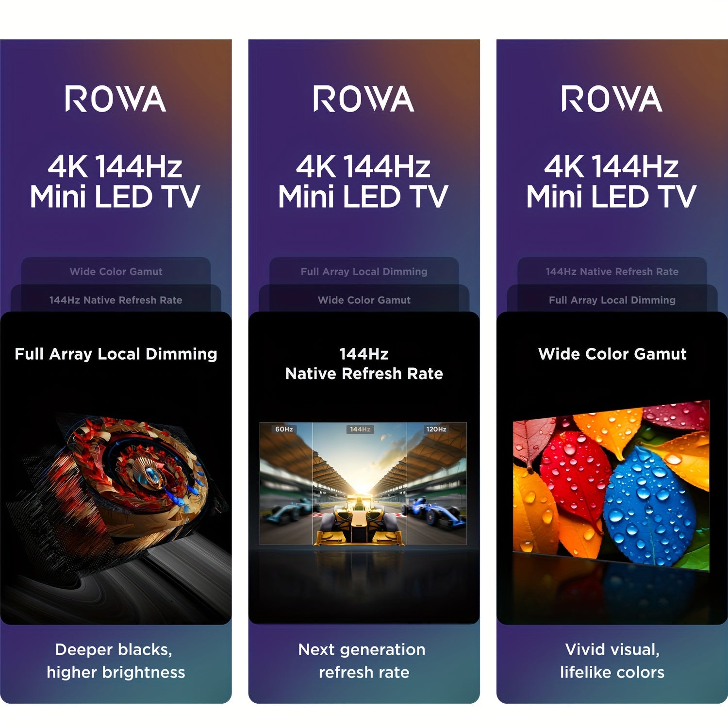 ROWA 65R85 65-Inch 4K Smart TV with Google TV, Mini LED Backlight, Quantum HDR 10+, 144Hz Gaming Monitor, MEMC/Slow Motion, Atmos Sound, Wide Color Gamut, HDTV//, 2025 Model (Wall-Mountable) for Home Theater &