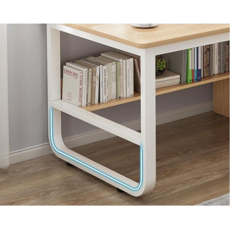 Home Office Desk with 3 Drawers And Bottom Open Shelf Wooden Computer Table with Storage Space Heavy Duty Office Table (Khaki - 140 50cm)