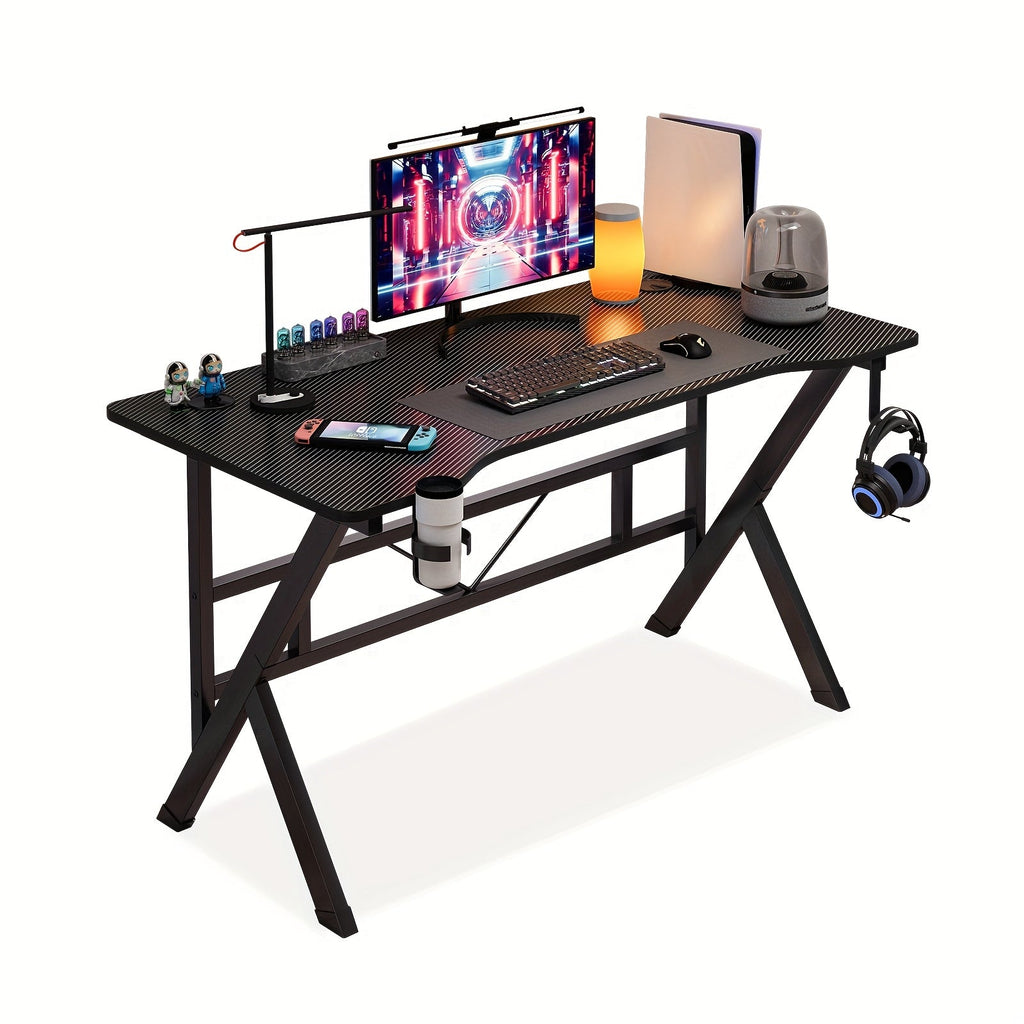 LAFULAIFU Computer Table - 110Cm/140Cm Desk Designed for Computers, Featuring a Headphone Hook And Cup Holder. It Boasts a Robust Metal And Wood Build, with a Modern Gaming Style Available in White Or Black