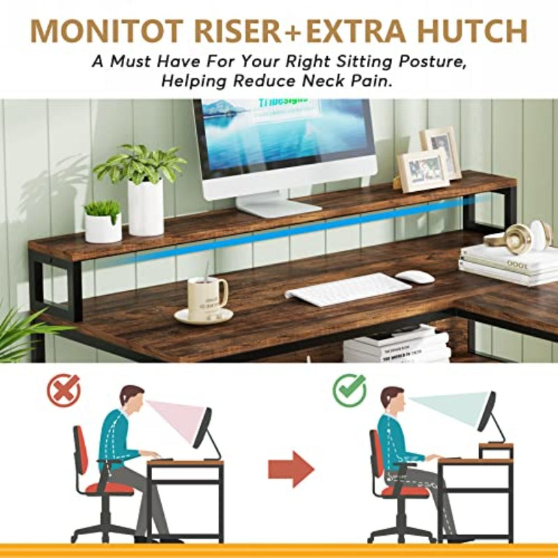 Y150CM Reversible L Shaped Desk, a Computer Table Featuring a Bookshelf And Monitor Shelf, Designed As an Industrial Desk in The Corner with Space for a Printer, Perfect for Home Office Use And Easy to Put Together
