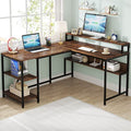 Y150CM Reversible L Shaped Desk, a Computer Table Featuring a Bookshelf And Monitor Shelf, Designed As an Industrial Desk in The Corner with Space for a Printer, Perfect for Home Office Use And Easy to Put Together