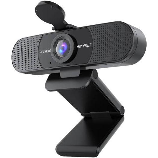 EMEET SmartCam C960 Webcam, 1080P at 30FPS Maximum Resolution, 90° Field Of View, Auto Light Correction, 2 Omni-Directional Mic, Flippable Privacy Cover, Plug and Play, Black | C960