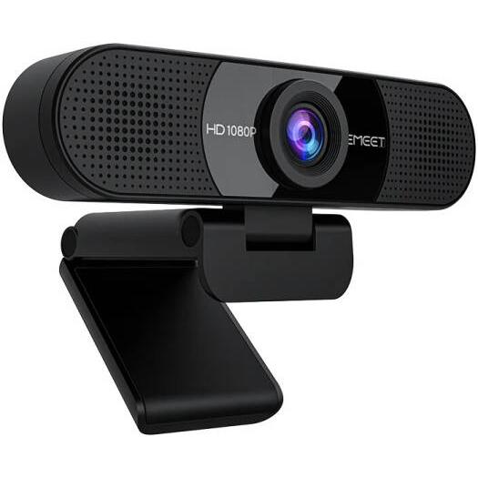 EMEET SmartCam C960 Webcam, 1080P at 30FPS Maximum Resolution, 90° Field Of View, Auto Light Correction, 2 Omni-Directional Mic, Flippable Privacy Cover, Plug and Play, Black | C960