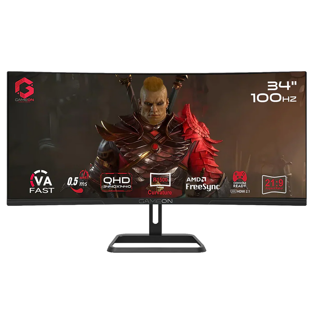 GAMEON GOC34WQHD100VA Curved Gaming Monitor, 34" VA Display, WQHD Resolution