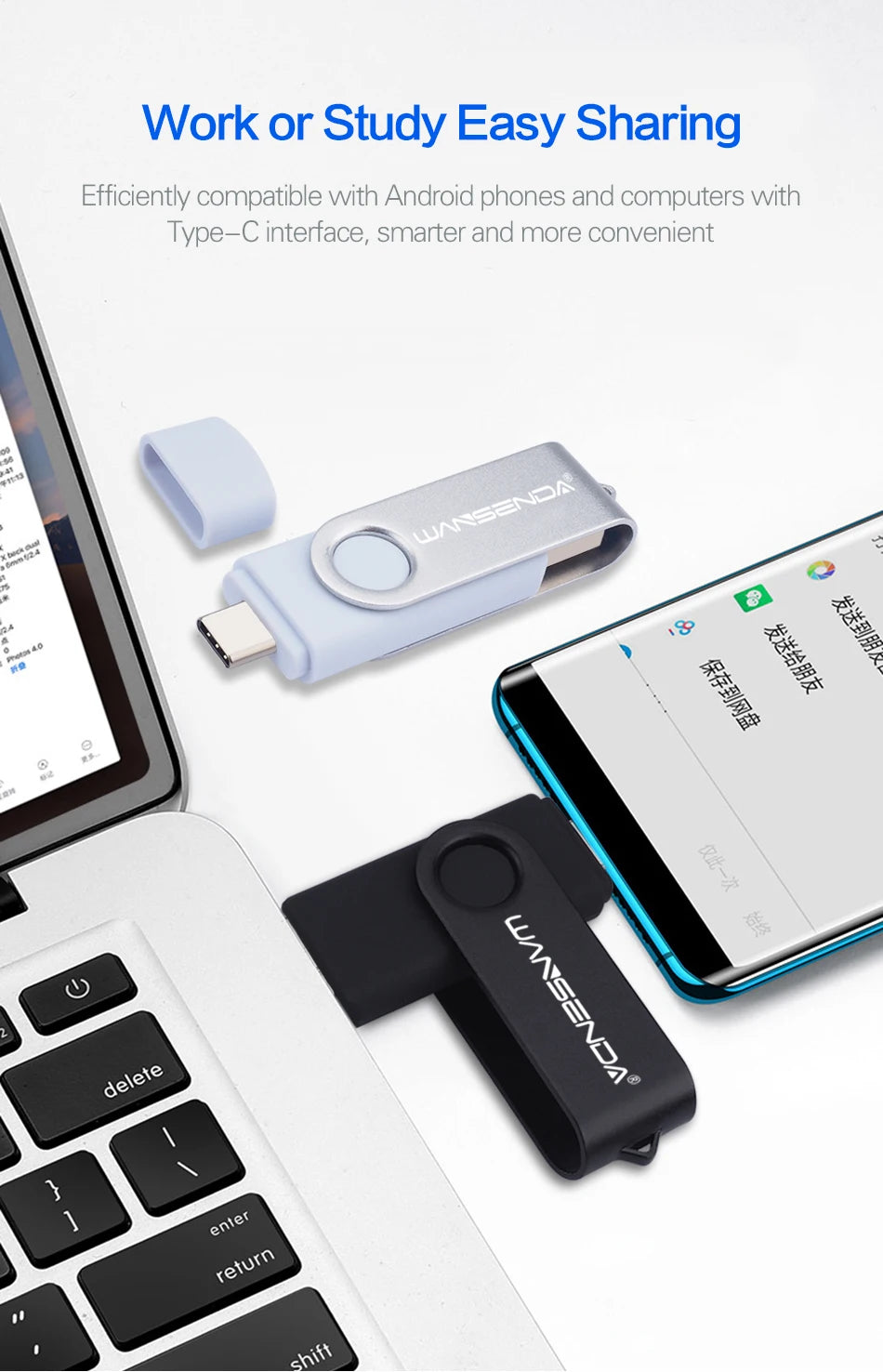 Novo wansenda usb 3.0 tipo c usb flash drive otg pen drive 512gb 256gb 128gb 64gb 32gb 16gb usb vara 2 em 1 pendrive de alta velocidade