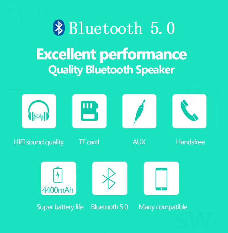 50W de alta potência caixa de som Bluetooth Speaker Outdoor IPX6 Coluna Sem Fio Impermeável Portátil super básico partido áudio 3D alto-falantes estéreo para pc Centro de Música Subwoofer FM TF cartão USB TG187