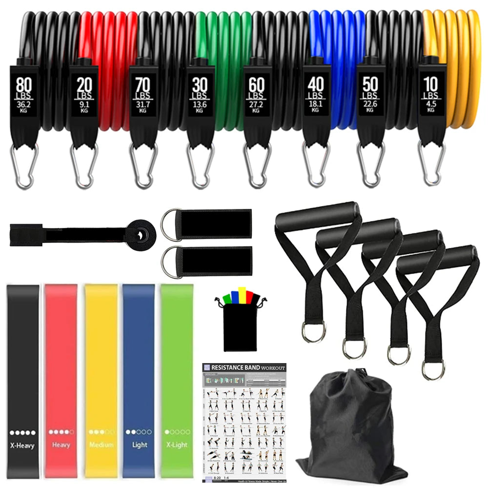 Barra de treino faixas de resistência de fitness conjunto pilates yoga puxar corda exercício treinamento expansor equipamentos ginásio para musculação em casa