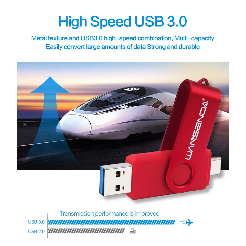 Novo wansenda usb 3.0 tipo c usb flash drive otg pen drive 512gb 256gb 128gb 64gb 32gb 16gb usb vara 2 em 1 pendrive de alta velocidade