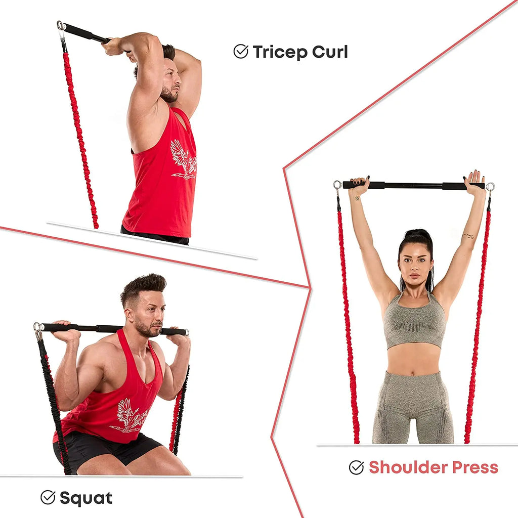 Barra de treino faixas de resistência de fitness conjunto pilates yoga puxar corda exercício treinamento expansor equipamentos ginásio para musculação em casa