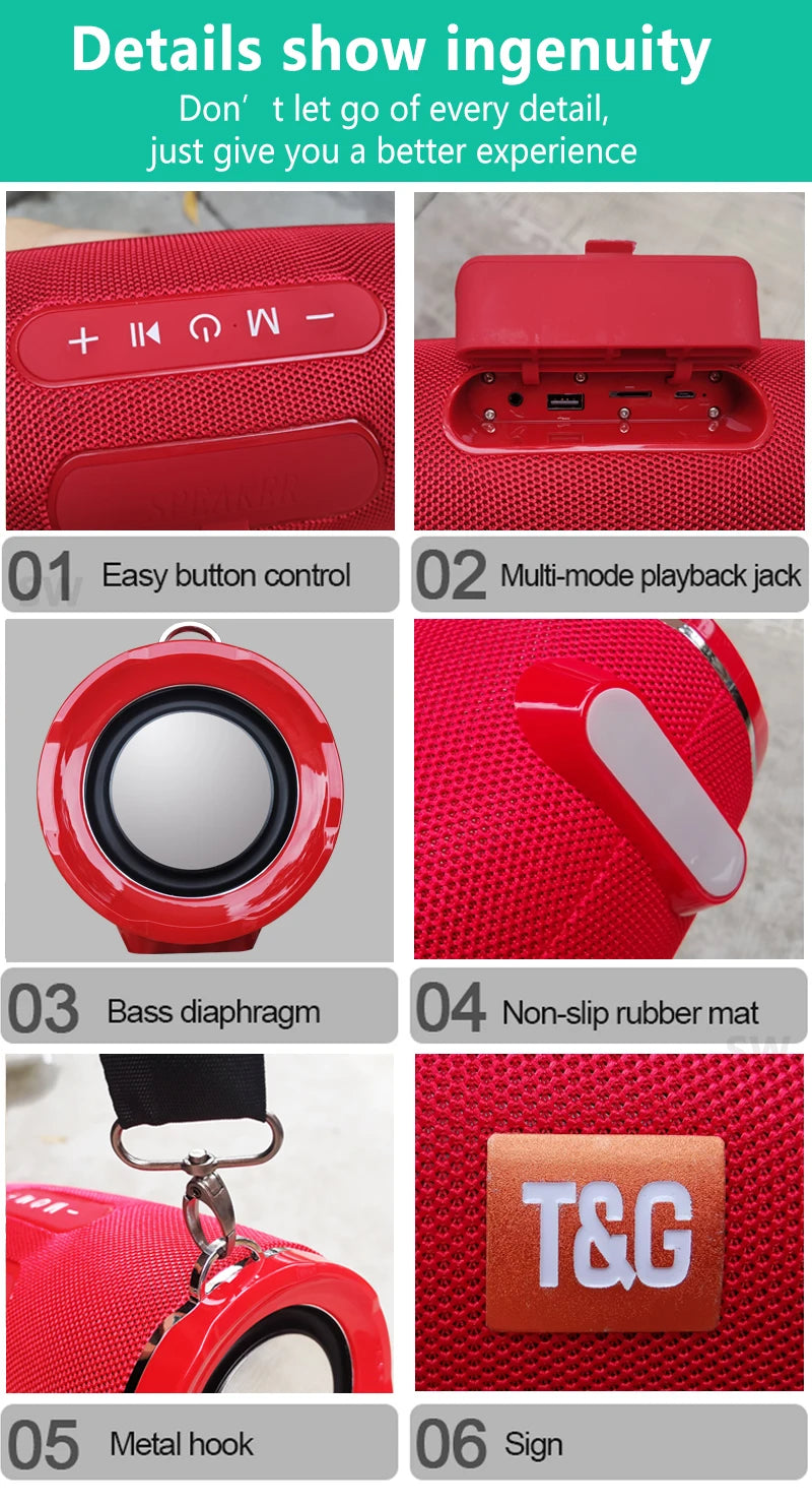 50W de alta potência caixa de som Bluetooth Speaker Outdoor IPX6 Coluna Sem Fio Impermeável Portátil super básico partido áudio 3D alto-falantes estéreo para pc Centro de Música Subwoofer FM TF cartão USB TG187