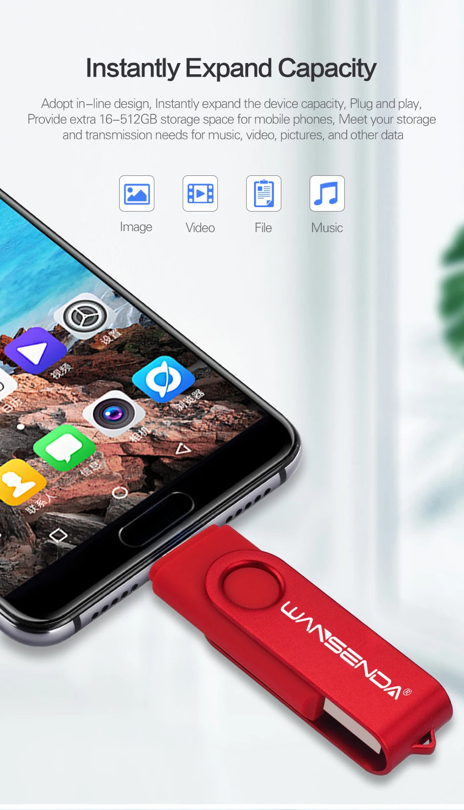 Novo wansenda usb 3.0 tipo c usb flash drive otg pen drive 512gb 256gb 128gb 64gb 32gb 16gb usb vara 2 em 1 pendrive de alta velocidade