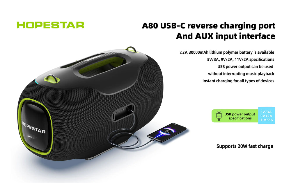 Hopestar alto-falante a80 alto gravador de áudio portátil de alta qualidade 350w rgb subwoofer home theater usb festa computador dc