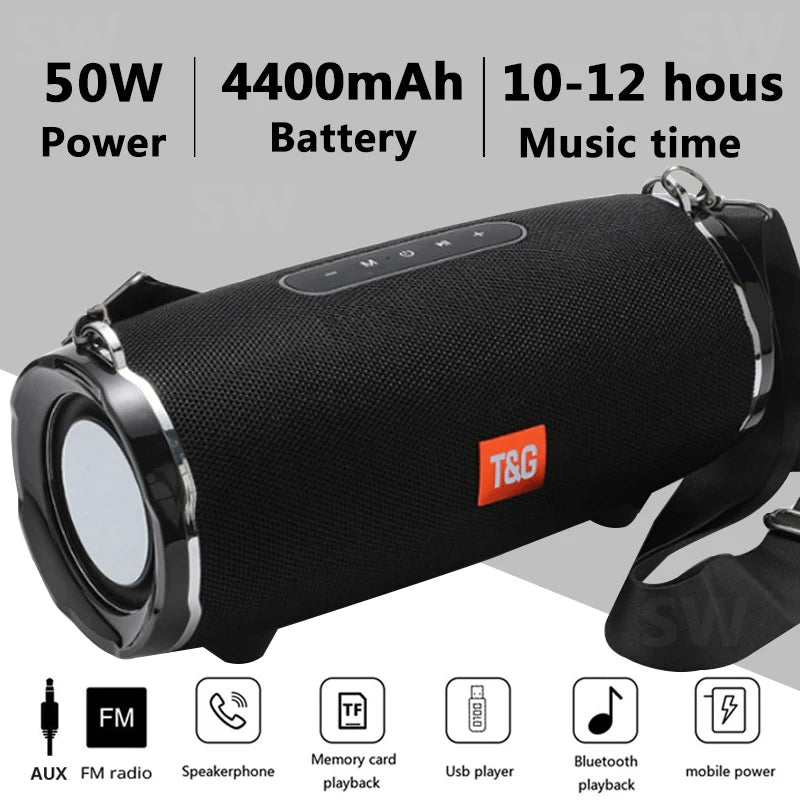 50W de alta potência caixa de som Bluetooth Speaker Outdoor IPX6 Coluna Sem Fio Impermeável Portátil super básico partido áudio 3D alto-falantes estéreo para pc Centro de Música Subwoofer FM TF cartão USB TG187