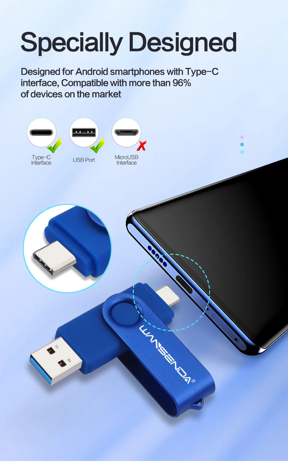Novo wansenda usb 3.0 tipo c usb flash drive otg pen drive 512gb 256gb 128gb 64gb 32gb 16gb usb vara 2 em 1 pendrive de alta velocidade