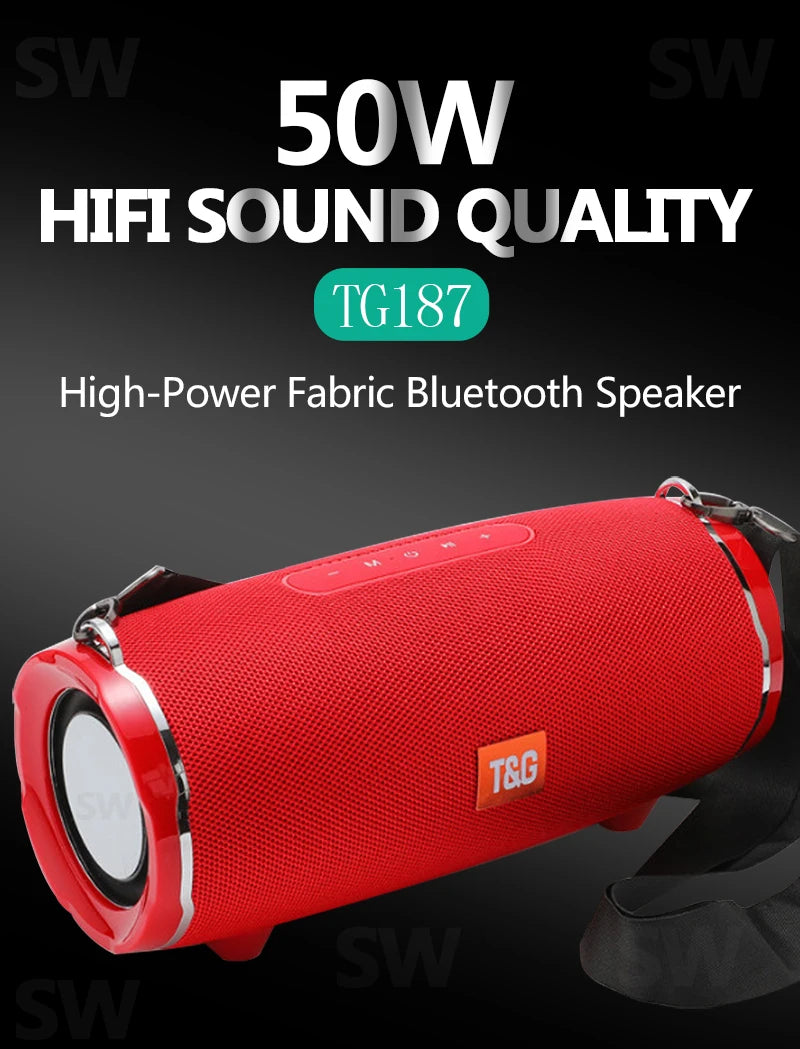 50W de alta potência caixa de som Bluetooth Speaker Outdoor IPX6 Coluna Sem Fio Impermeável Portátil super básico partido áudio 3D alto-falantes estéreo para pc Centro de Música Subwoofer FM TF cartão USB TG187
