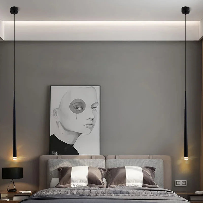 Quarto lustre de cabeceira luz luxo pós-moderno minimalista nordic net vermelho bar restaurante iluminação longa linha pequeno lustre