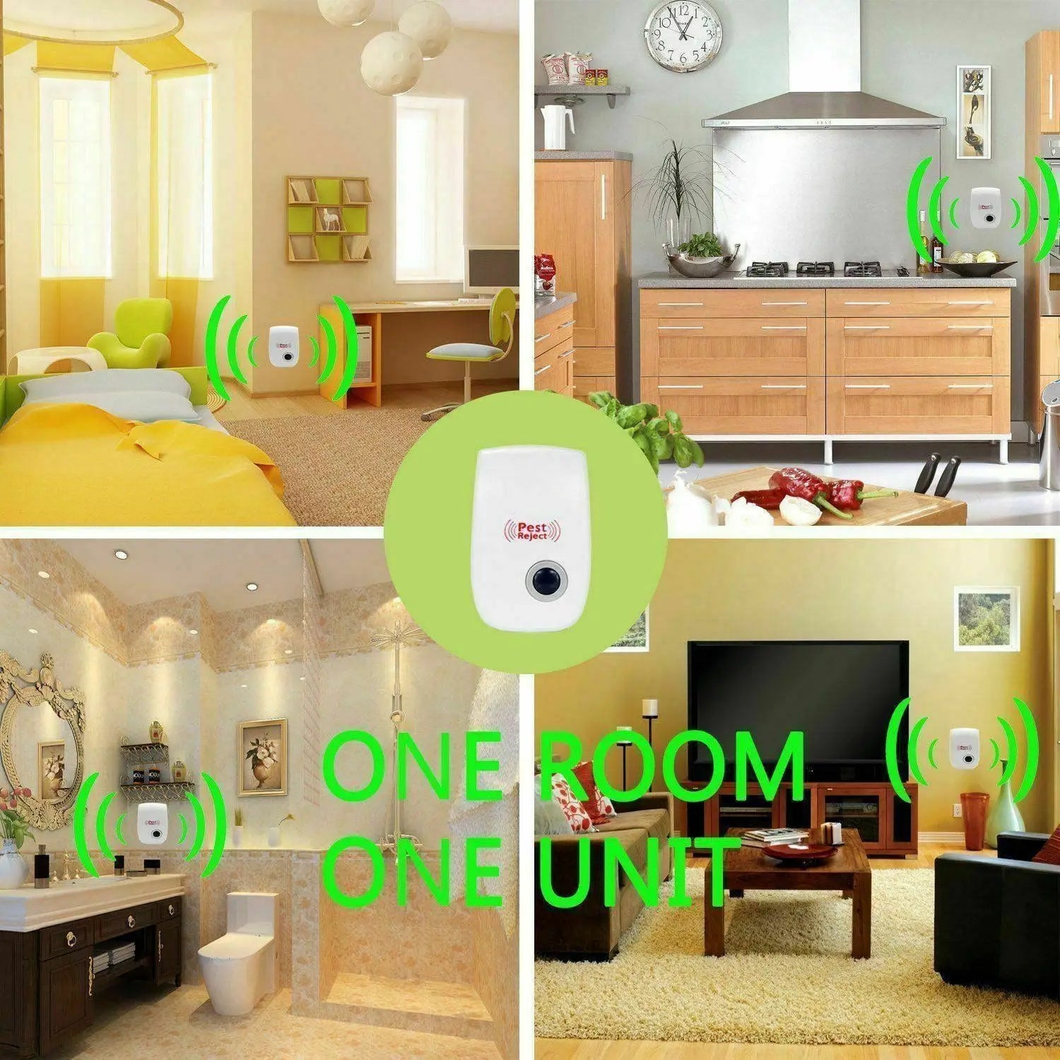 Ultrasonic Electronic Pest Repeller, 360 ° controles internos eficientes, aranhas Repeller para casa, UE, EUA Plug