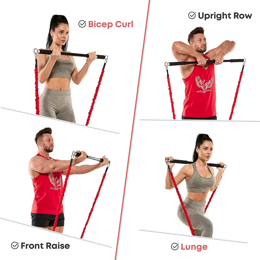Barra de treino faixas de resistência de fitness conjunto pilates yoga puxar corda exercício treinamento expansor equipamentos ginásio para musculação em casa