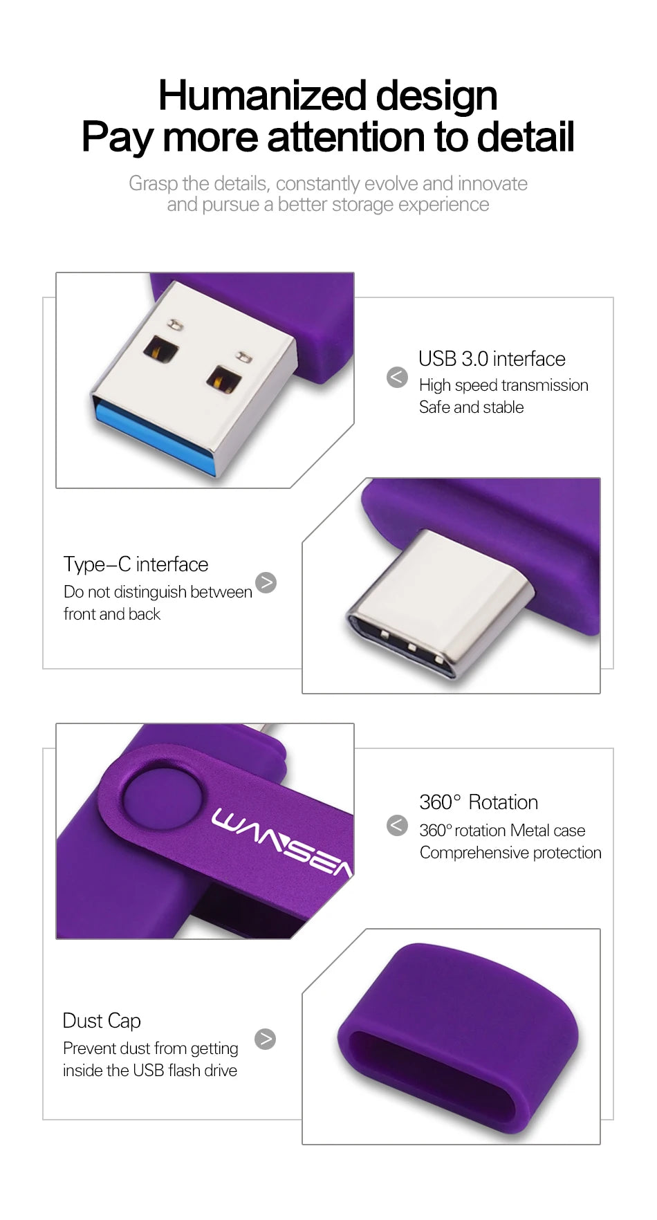 Novo wansenda usb 3.0 tipo c usb flash drive otg pen drive 512gb 256gb 128gb 64gb 32gb 16gb usb vara 2 em 1 pendrive de alta velocidade
