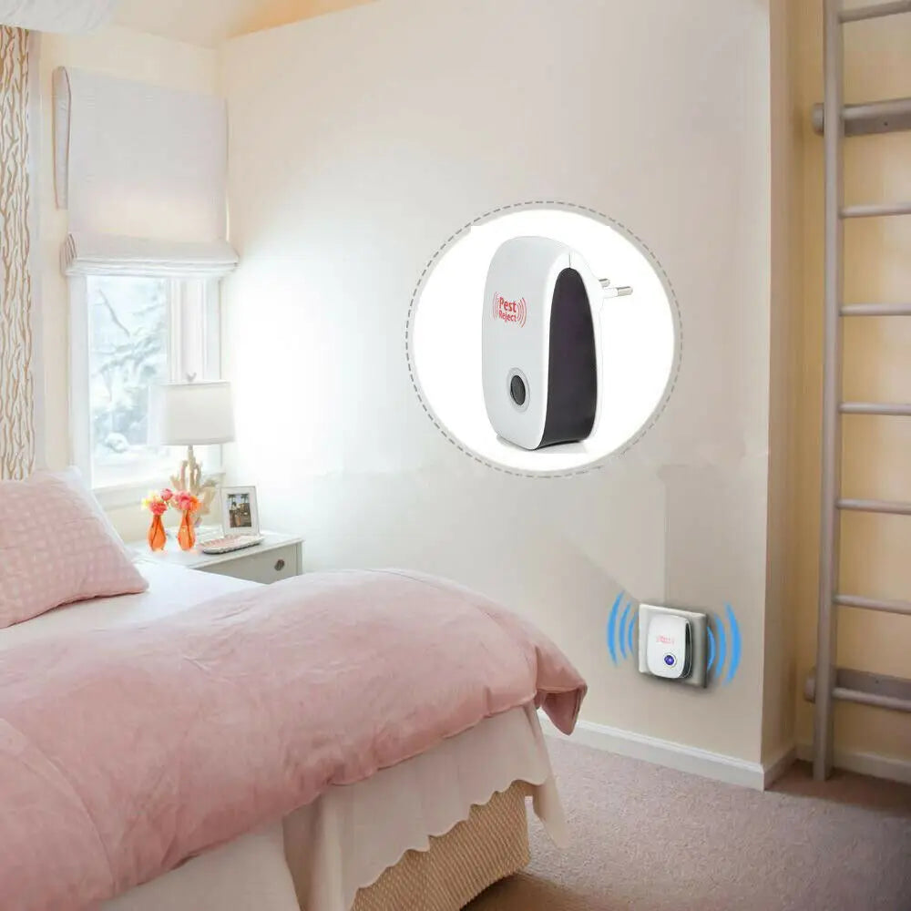 Ultrasonic Electronic Pest Repeller, 360 ° controles internos eficientes, aranhas Repeller para casa, UE, EUA Plug