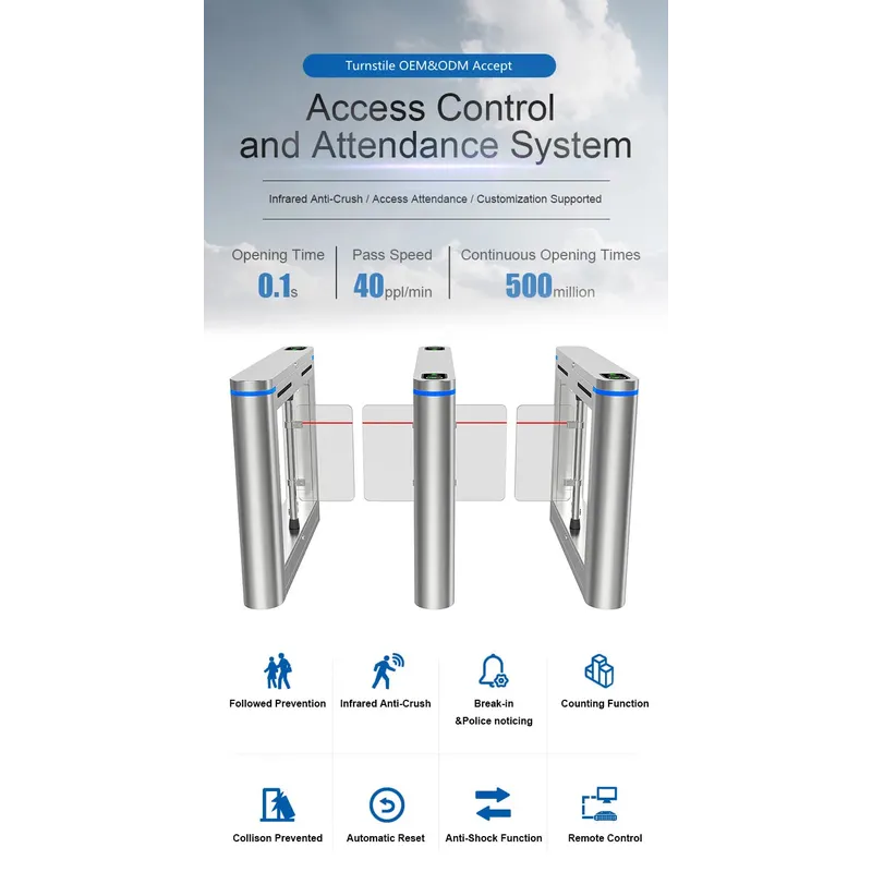 Fitness Center GYM Swing Barrier Swipe RFID Card Face Recognition Fingerprint Access Brushless Motor Swing Turnstile Gate