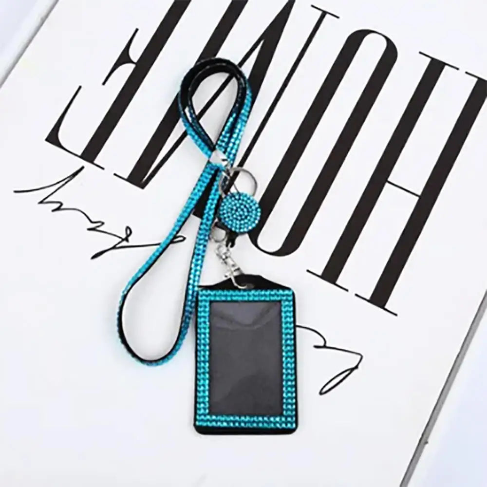 1 pçs strass crachá titular id cordão cristal colar cinta crachá titular do cartão retrátil pendurado corda cartão de trabalho atacado