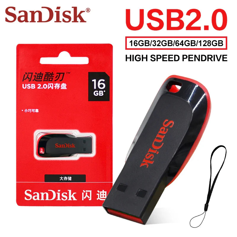 SanDisk USB2.0 FAT32 Cruzer CZ50 Flash Drive Compact Encrypted Flash Memory Stick USB2.0 PenDrive for Desktop Laptop