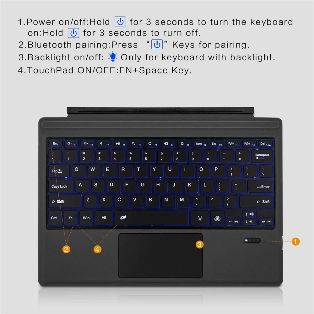 Teclado Bluetooth Retroiluminado para Microsoft Surface Pro 3 4 5 6 7 7+/Microsoft Surface Pro 8 9 10 11 X 13inch, Teclado Trackpad Teclado Sem Fio,Teclado português