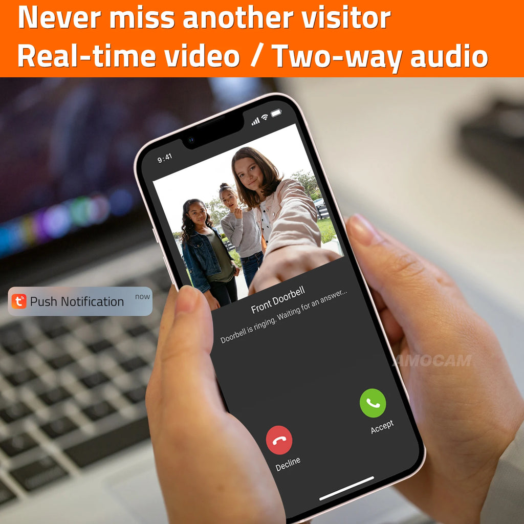 Sistema de intercomunicação de vídeo wi-fi sem fio, campainha de vídeo inteligente 1080p para casa, tela sensível ao toque, cartão 32g, áudio bidirecional, aplicativo tuya, desbloqueio de 4 fios
