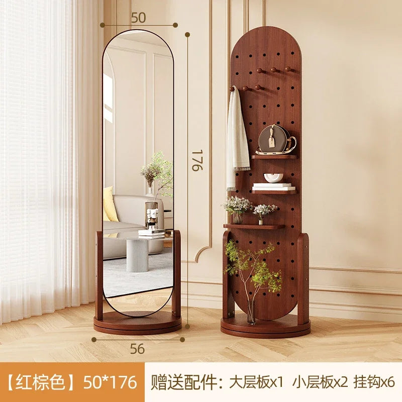 Retro espelho de corpo inteiro espelho de comprimento total cabide de chão multifuncional tridimensional rotativo integrado