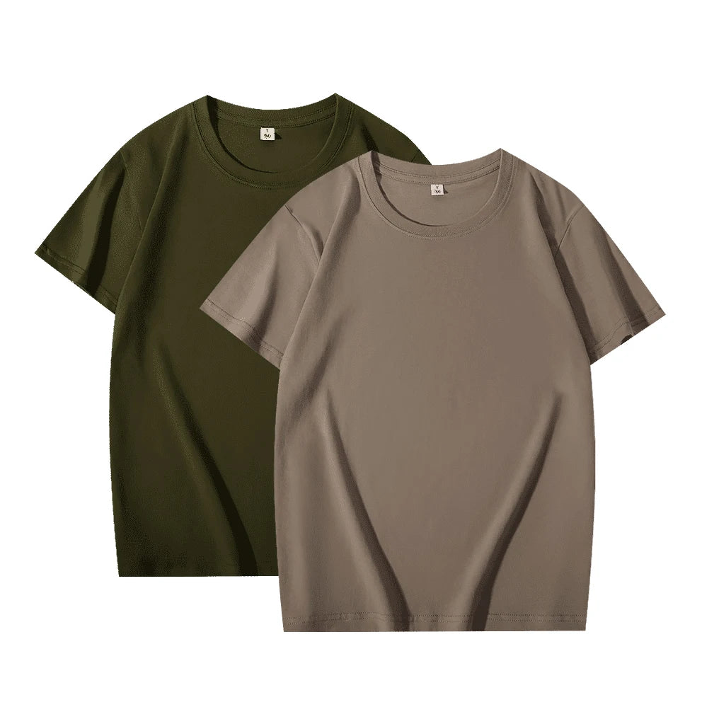 2 pçs cor sólida camiseta 100% algodão masculino feminino branco o-pescoço solto de manga curta modelos básicos all-match camiseta casal topos preto