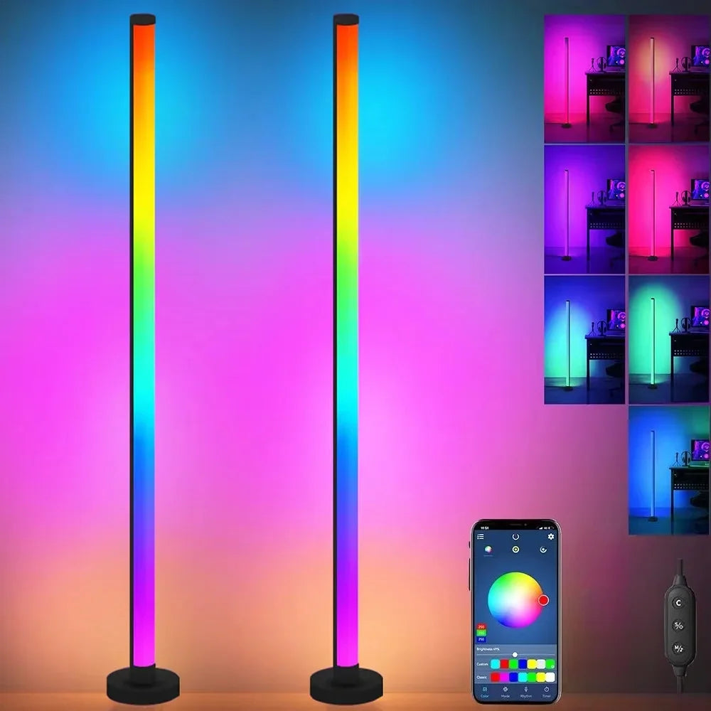 Luminária de Piso LED Inteligente RGB com Controle Remoto e APP, Sincronização Musical, Iluminação de Canto, Temporizador, Luminária Moderna para Sala de Estar e Jogos