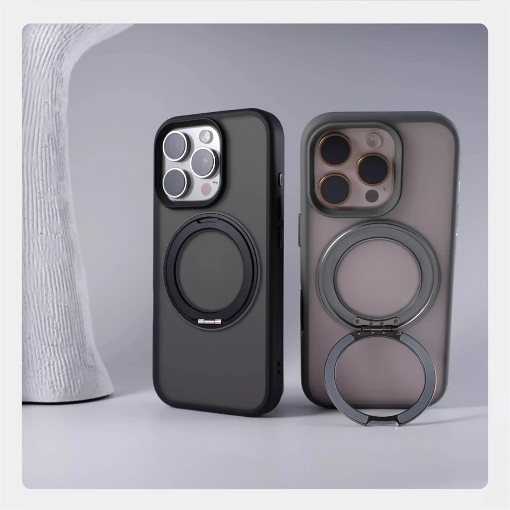 360 °   Rotação de metal anel titular magnético pára-choques caso para iphone 16 pro max 15 14 13 para magsafe carga sem fio capa à prova de choque