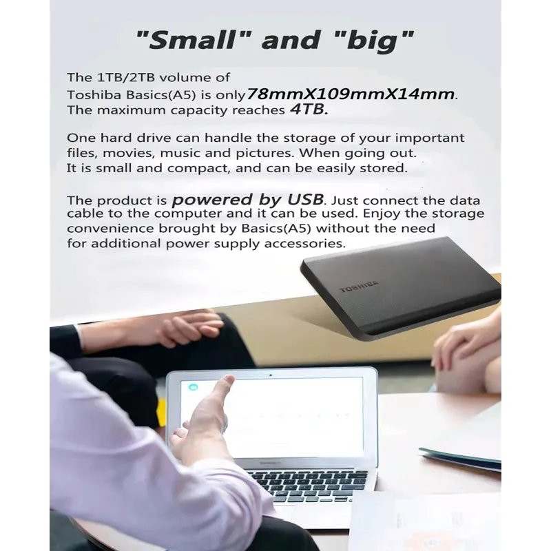 LS Toshiba A5 Series Small Black Portable Hard Drive, High-Speed USB 3.2 Gen1, 500GB/1TB/2TB Compatible With Mac