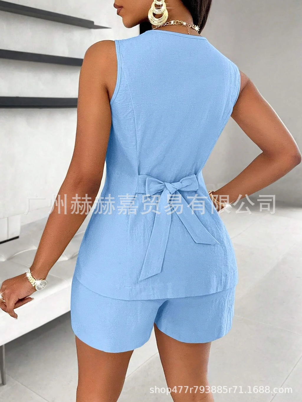 2025 verão algodão linho shorts define feminino 2 peças elegante cor sólida com decote em v magro topos senhora do escritório chique rendas shorts ternos