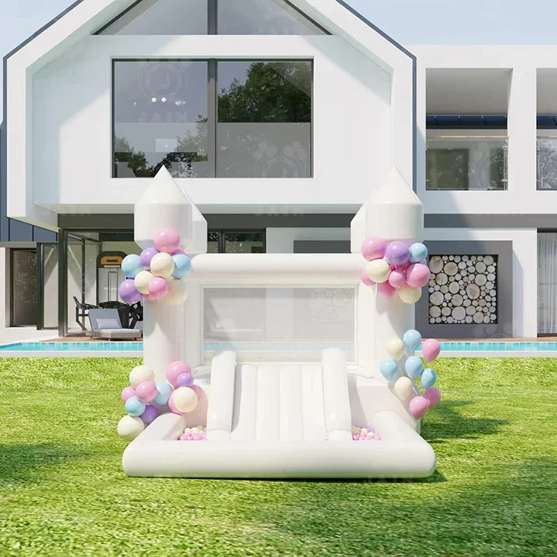Casa de salto inflável de 4m, castelo de salto branco com piscina de bolinhas, decoração de festa de aniversário infantil, presente, castelo inflável