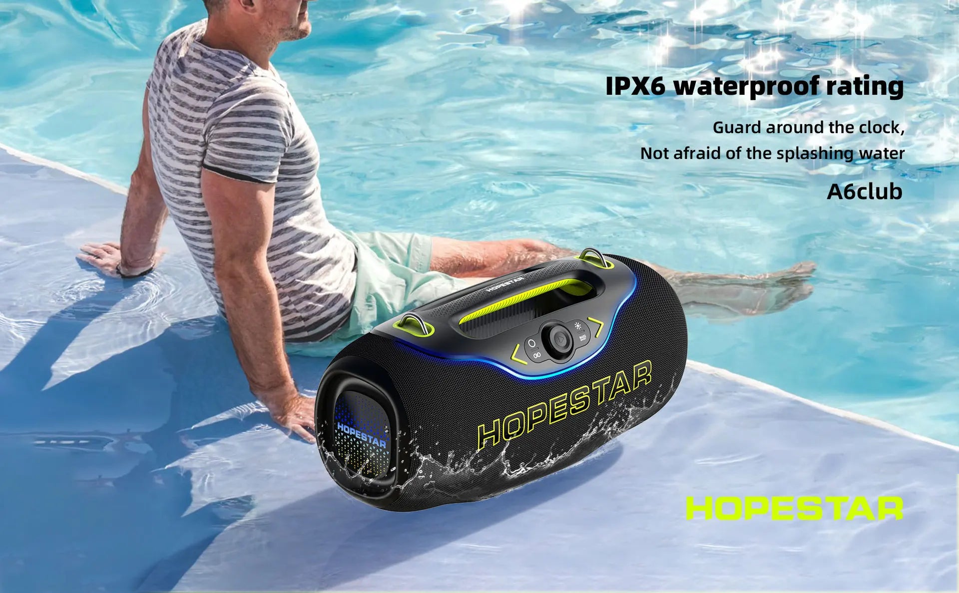 HOPESTAR A6 CLUB Alto-falante Bluetooth Super Bass 200W - Emparelhamento TWS de última geração, IPX6 à prova d'água, sistema de áudio portátil para festas ao ar livre