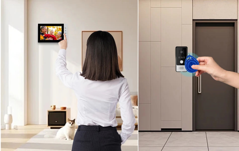 Mirixi 7 Polegada sistema de intercomunicação telefone vídeo porta rfid campainha com câmera desbloquear conversa visão noturna hd para villa apartamento