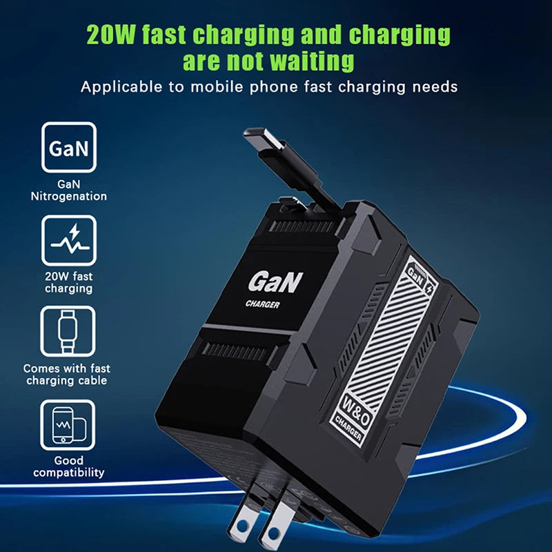 {MX} Carregador inteligente retrátil duplo PD + USB Plugue EUA / Reino Unido / UE 2 em 1 Carregador Gan 20W PD3.0 Carregador de carregamento rápido