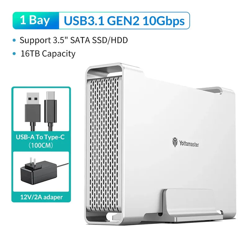 Yottamaster SATA RAID Hard Drive Enclosure 2.5" 3.5" SATA HDD SSD Enclosure with 32TB Max & RAID 0/1/SPAN RAID Hard Disk Storage