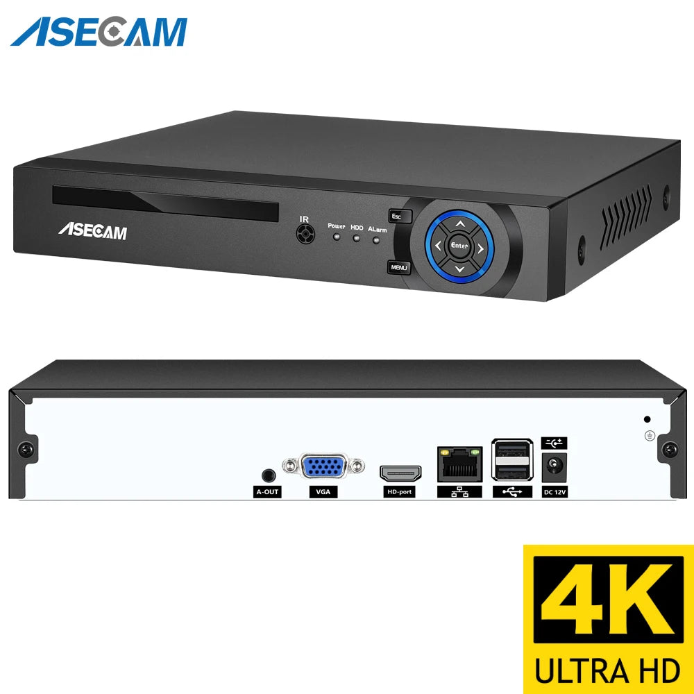 ASECAM 16ch 32ch 4k NVR gravador camera de segurança ai rosto detecção de movimento onvif h.265 8mp câmera ip sistema de p2p