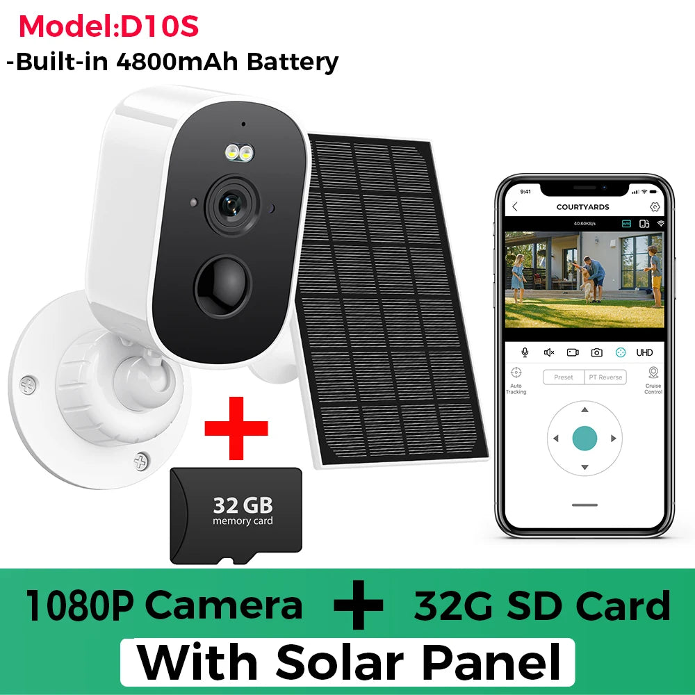 1080p wifi câmera solar ao ar livre sem fio alimentado por bateria bala câmera de segurança pir alarme movimento armazenamento em nuvem áudio em dois sentidos