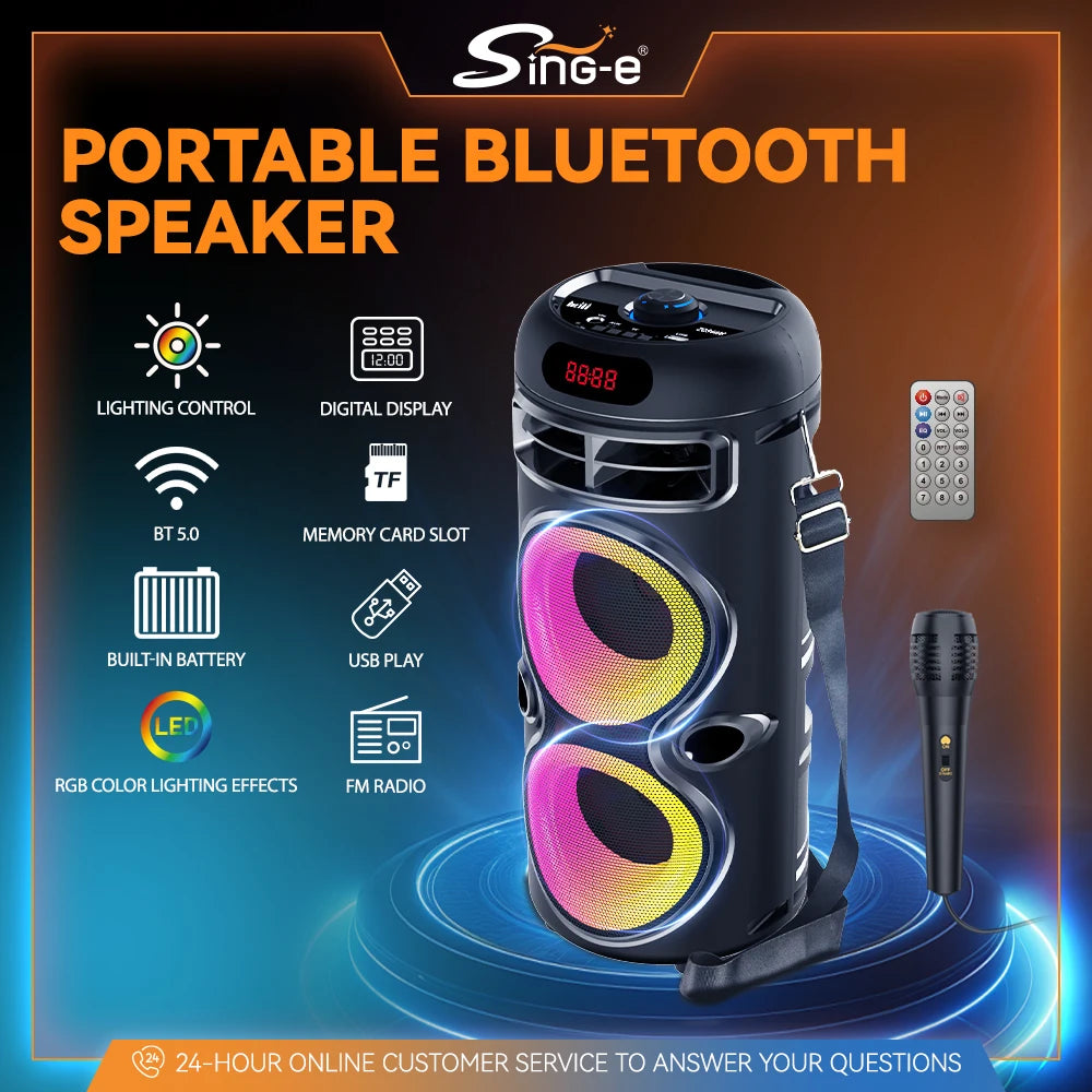 Zqs42106 portátil duplo alto-falante bluetooth de 4 polegadas carregamento sem fio de longo alcance bt/usb/tf/aux/microfone/fm/matrômokê colorido ao ar livre