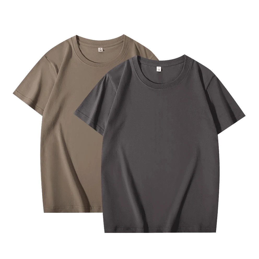 2 pçs cor sólida camiseta 100% algodão masculino feminino branco o-pescoço solto de manga curta modelos básicos all-match camiseta casal topos preto