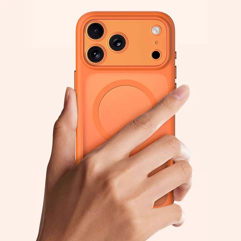 Magnetic Business Simplicity Shockproof Orange Bumper Camera Button Case For iPhone 17 Pro Max Clear Lens PC Cover For Magsafe